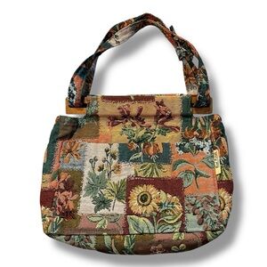 Vintage Tapestry Purse Floral Patchwork Shoulder Straps Cottagecore Handmade 90s